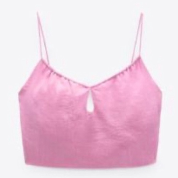 ZARA Pink Satin Flowing Crop Top | Size Large | NWT - Picture 2 of 12
